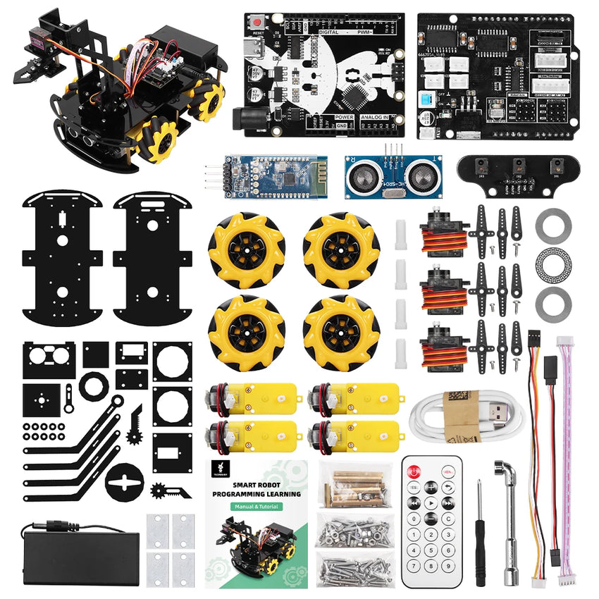 Kit Voiture 4WD avec Bras Robotique - Mecanum Wheels, Bluetooth, IR - Digital Store Kit éducatif de robotique programmable (Bras robotique programmable)