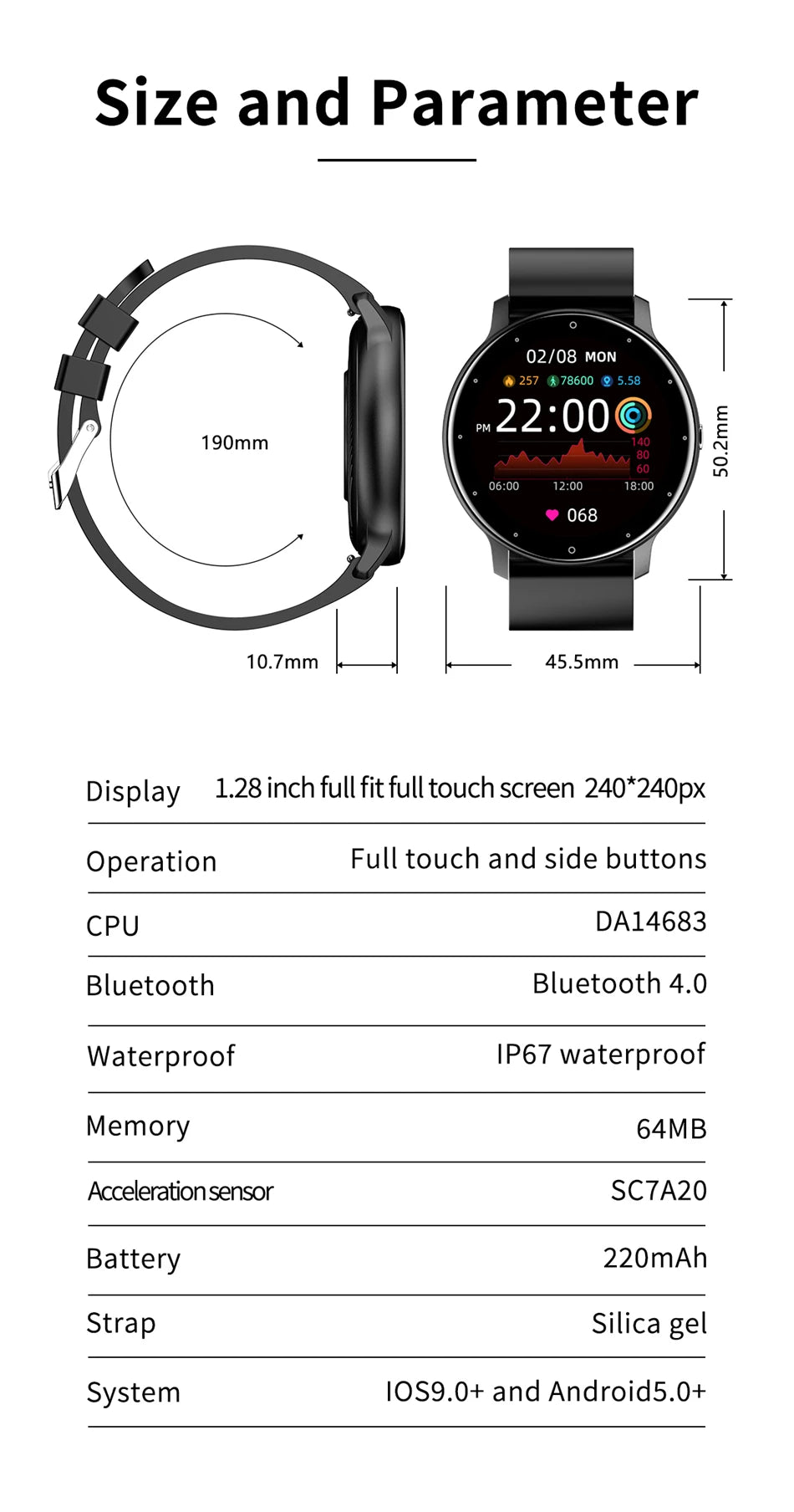 Montre Connectée LIGE - Écran 1.28'', Suivi Santé, IP67 - Digital Store montre connectée