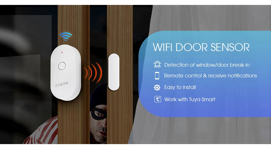Fuers Tuya WiFi Détecteur d'Ouverture Porte - Alarme Sécurité - Digital Store Système de sécurité