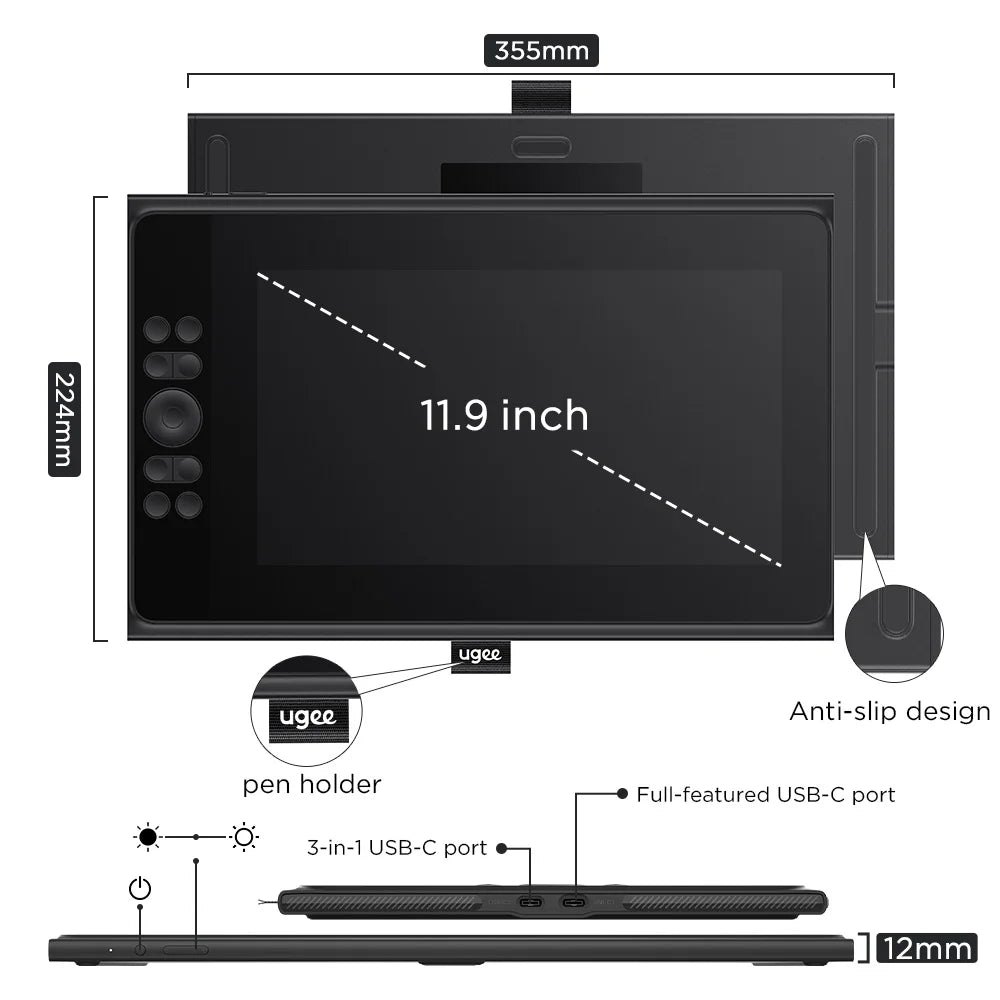 Moniteur de Dessin UE12PLUS 11.9'' - Expérience Créative - Digital Store Tablette de dessin LCD