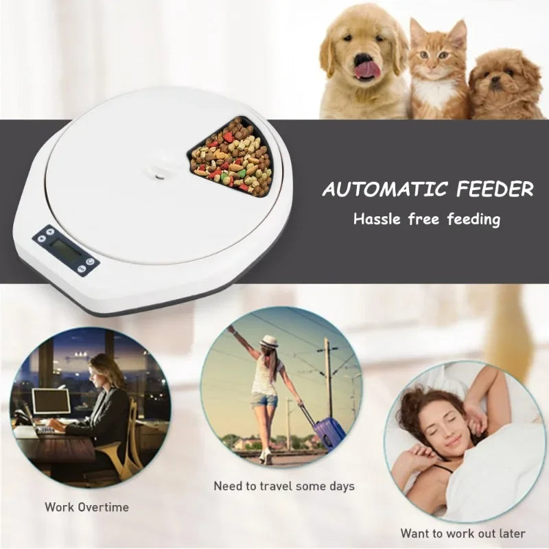 Distributeur Automatique 5 Repas pour Chiens et Chats - Minuterie - Digital Store Gamelles et mangeoires pour animaux de compagnie