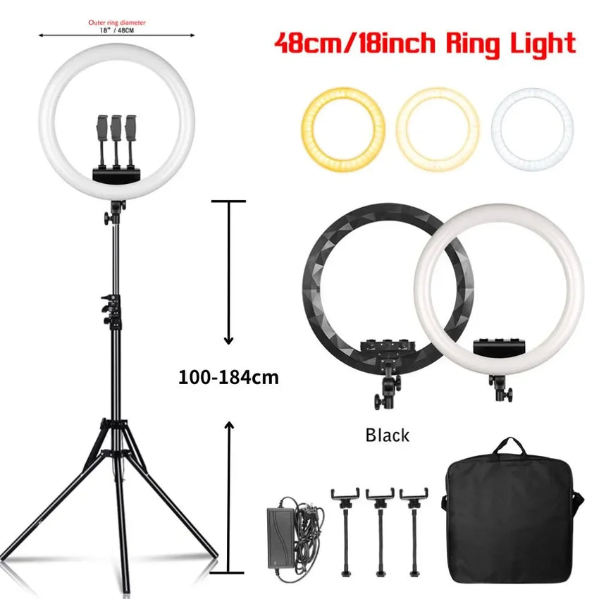 Anneau LED 18'' avec Trépied & Support Téléphone pour Studio - Digital Store Éclairage professionnel pour photographie et vidéo