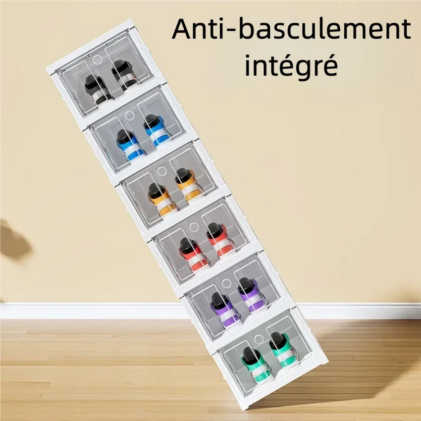 Boîtes de Rangement à Chaussures Pliables - Empilables et Transparentes - Digital Store Porte-chaussures pliable / Organisateur de chaussures