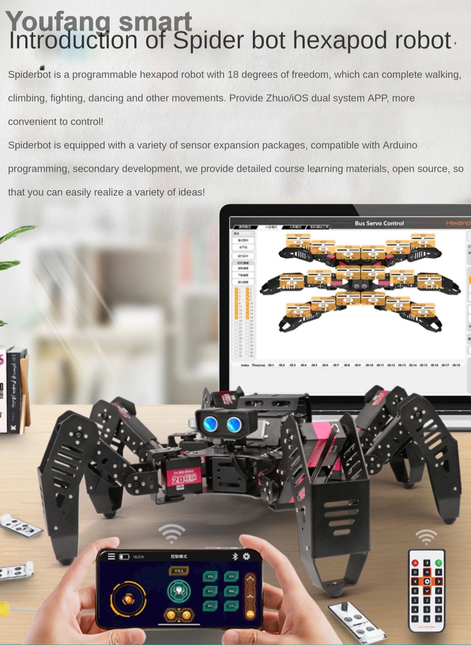 Robot Araignée 18 DOF YoufangSmart - Kit DIY Hexapode Arduino - Digital Store robot éducatif