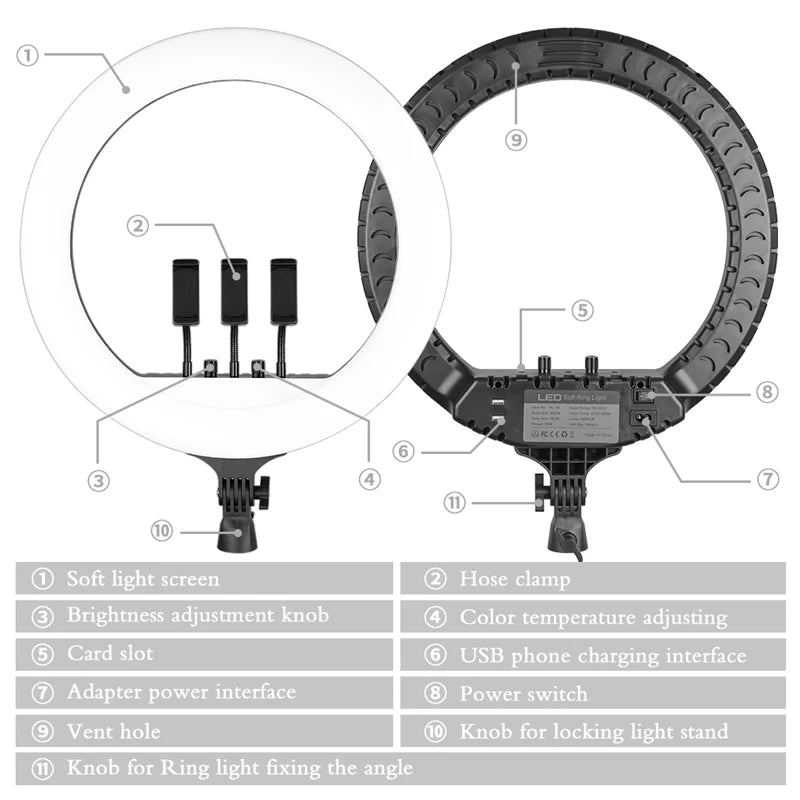 Anneau LED 18'' avec Trépied & Support Téléphone pour Studio - Digital Store Éclairage professionnel pour photographie et vidéo