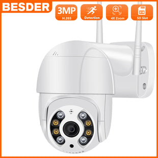 Caméra Sécurité Extérieure BESDER PTZ 3MP - IP66, WiFi, Nocturne