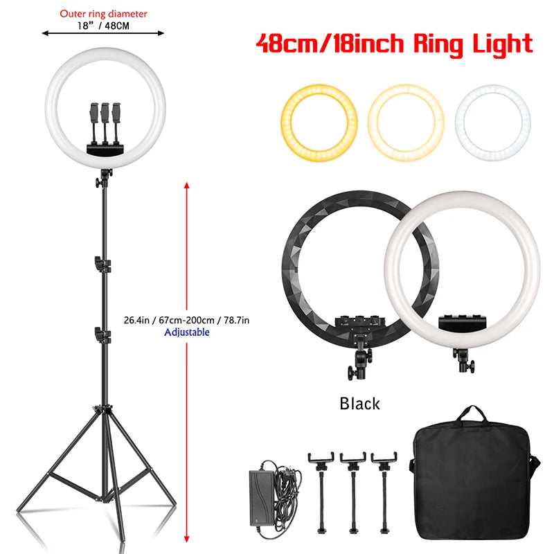 Anneau LED 18'' avec Trépied & Support Téléphone pour Studio - Digital Store Éclairage professionnel pour photographie et vidéo