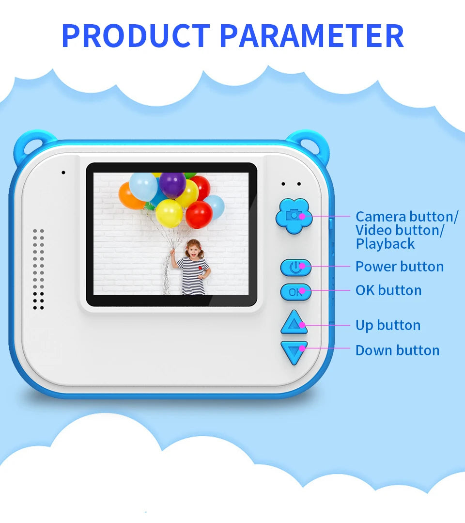 Caméra Instantanée Enfants - Vidéo 1080P, 10MP, Écran 2.0'' - Digital Store Appareil photo à impression instantanée et vidéo Full-HD