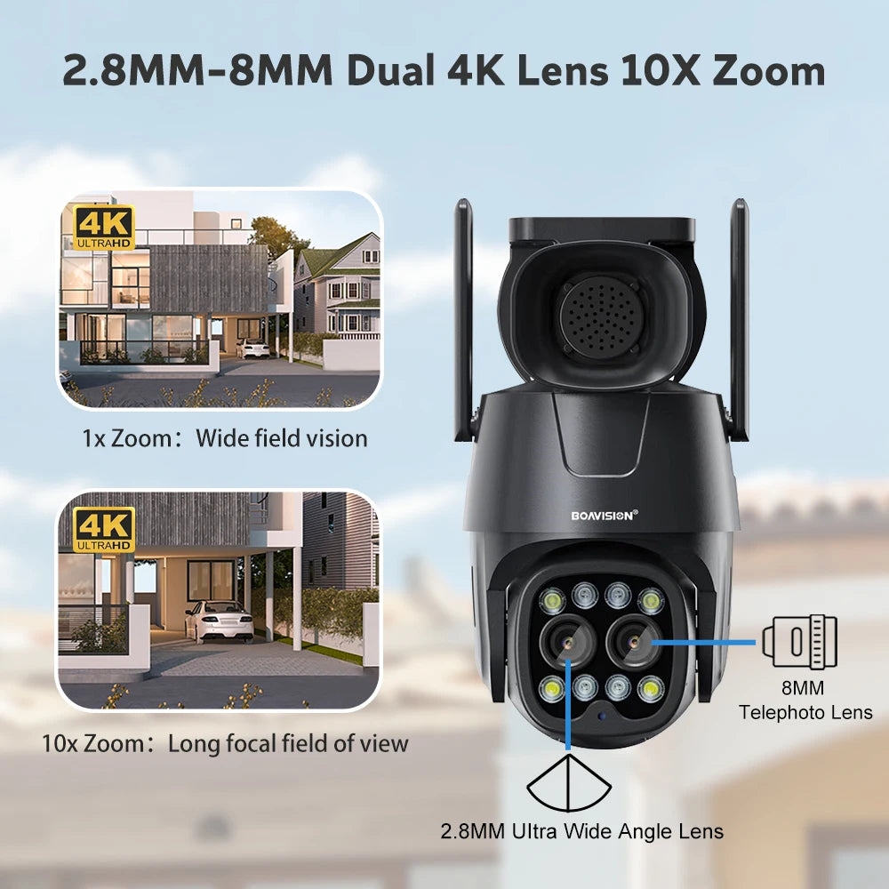 Caméra Sécurité WIFI/4G 4K UHD - Double Objectif, Zoom 10X, AI - Digital Store camera de surveillance