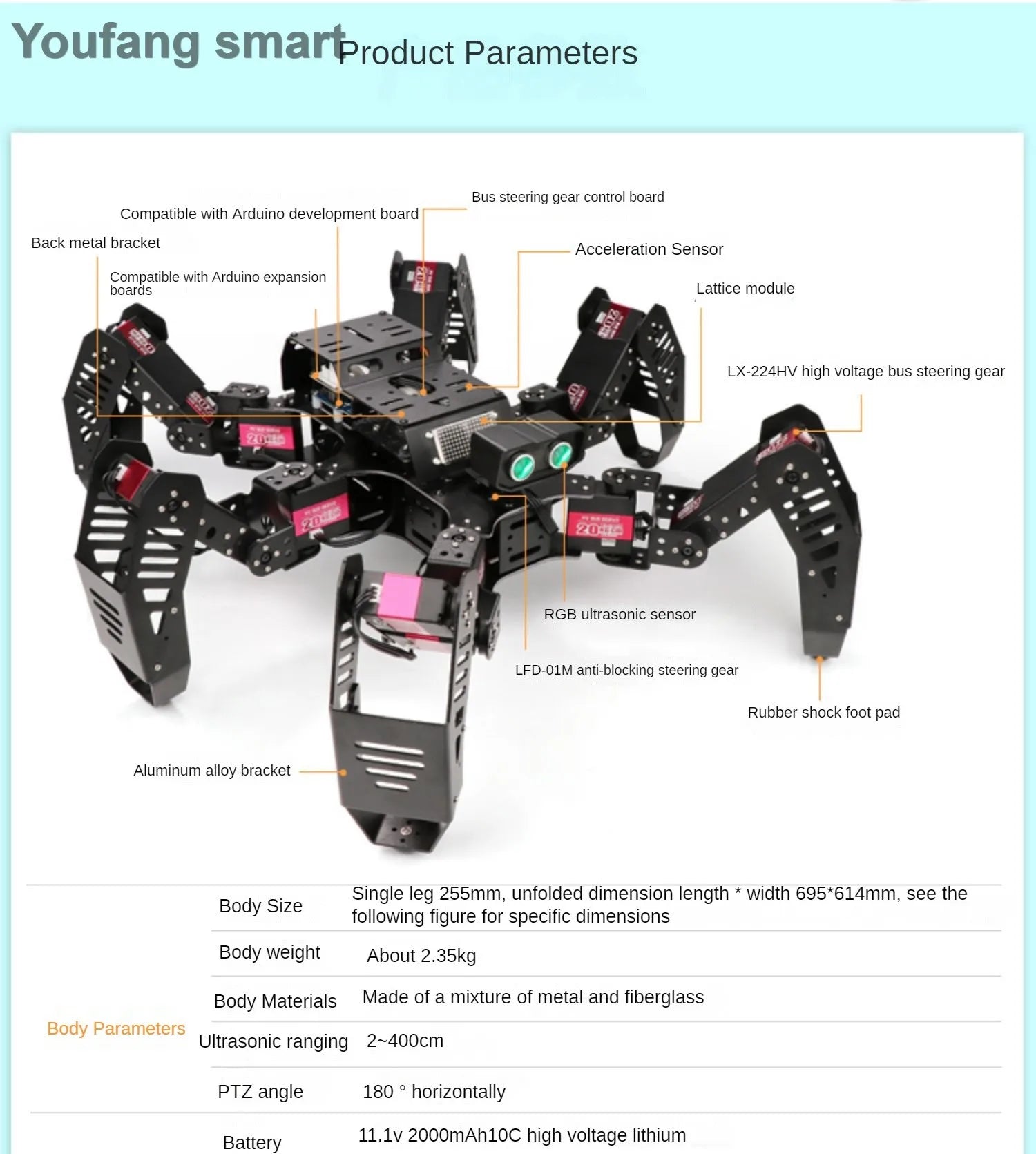 Robot Araignée 18 DOF YoufangSmart - Kit DIY Hexapode Arduino - Digital Store robot éducatif