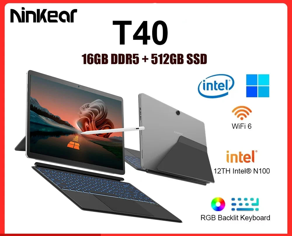 Ninkear T40 PC Portable 2-en-1 - 14'' FHD, Intel N100, 16Go, 512Go - Digital Store Ordinateur portable