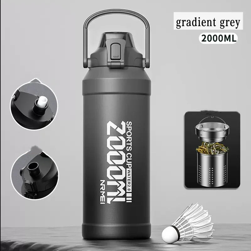 Bouteille Thermos 2L Inox avec Paille - Poignée, Sport & Extérieur - Digital Store bouteille