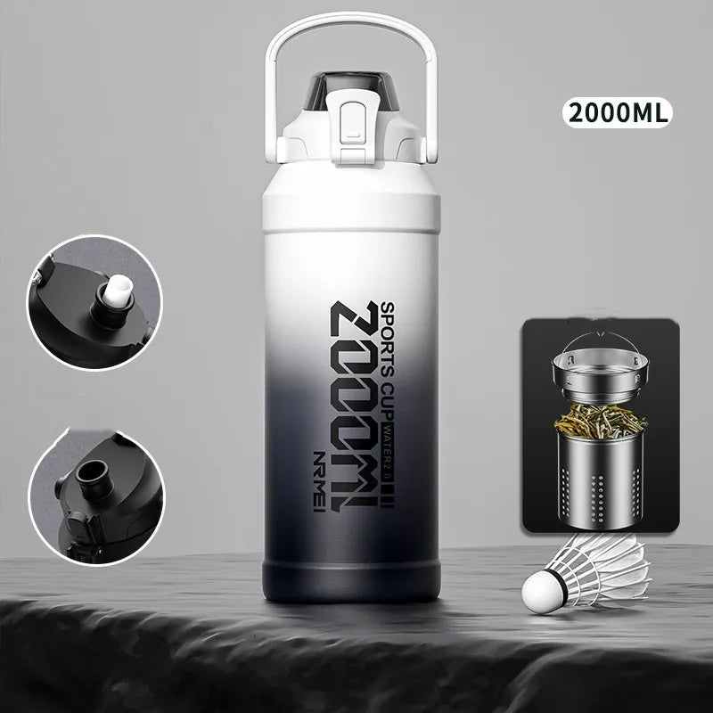 Bouteille Thermos 2L Inox avec Paille - Poignée, Sport & Extérieur - Digital Store bouteille