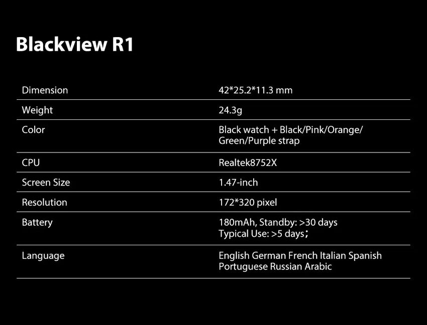Blackview – montre connectée R1 pour hommes et femmes, étanche, moniteur d'activité physique, de fréquence cardiaque et de pression artérielle, pour Android et IOS Digital Store