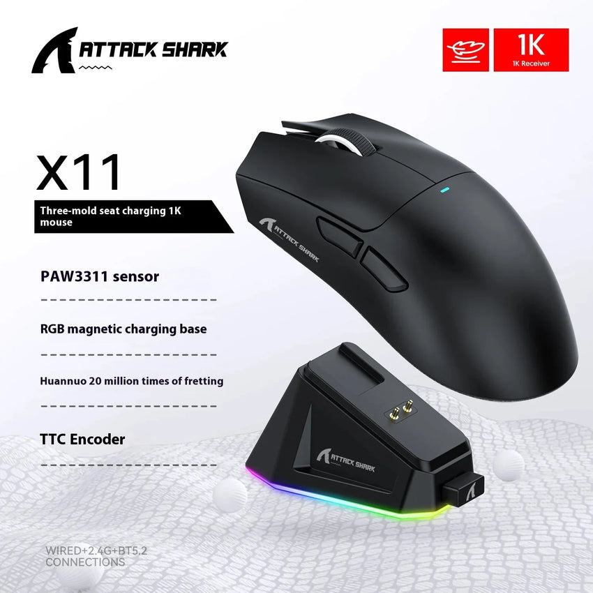 Souris Sans Fil Attack Shark X11 - 16 000 DPI, RVB, 3 Modes - Digital Store accessoires ordinateurs