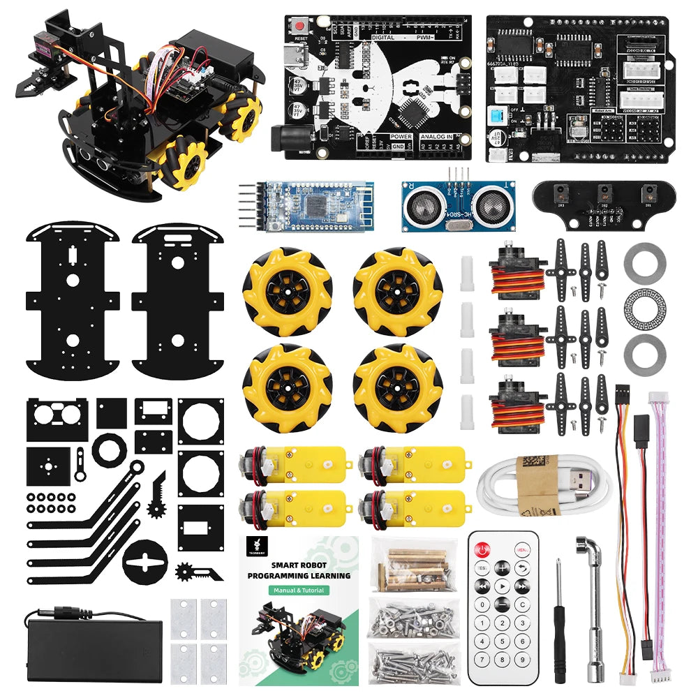 Kit Voiture 4WD avec Bras Robotique - Mecanum Wheels, Bluetooth, IR - Digital Store Kit éducatif de robotique programmable (Bras robotique programmable)