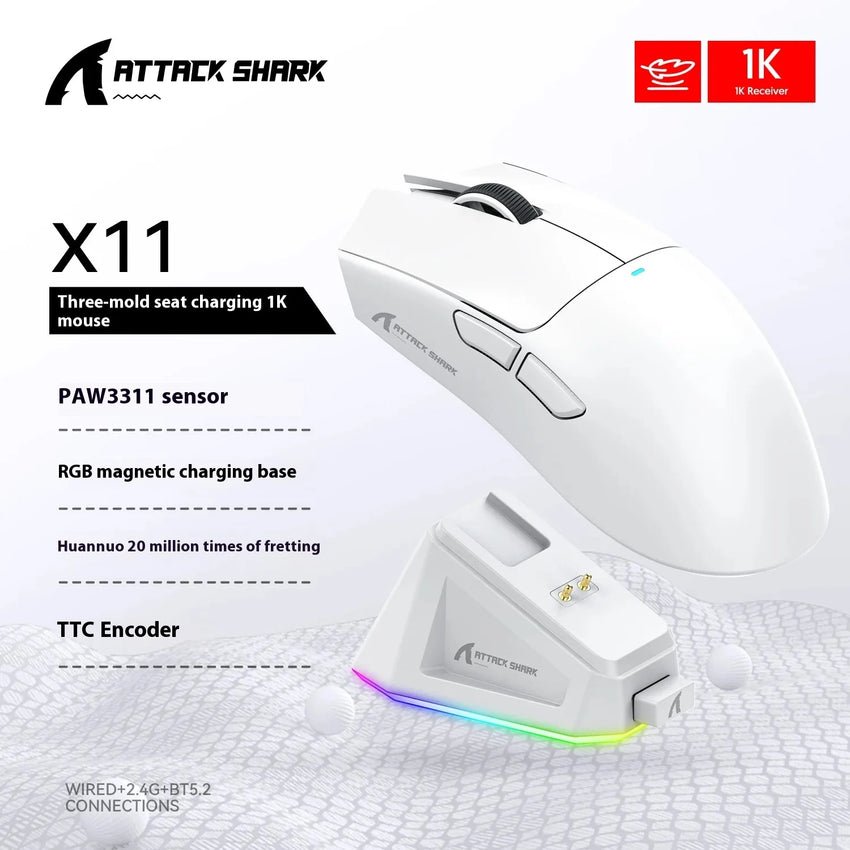 Souris Sans Fil Attack Shark X11 - 16 000 DPI, RVB, 3 Modes - Digital Store accessoires ordinateurs