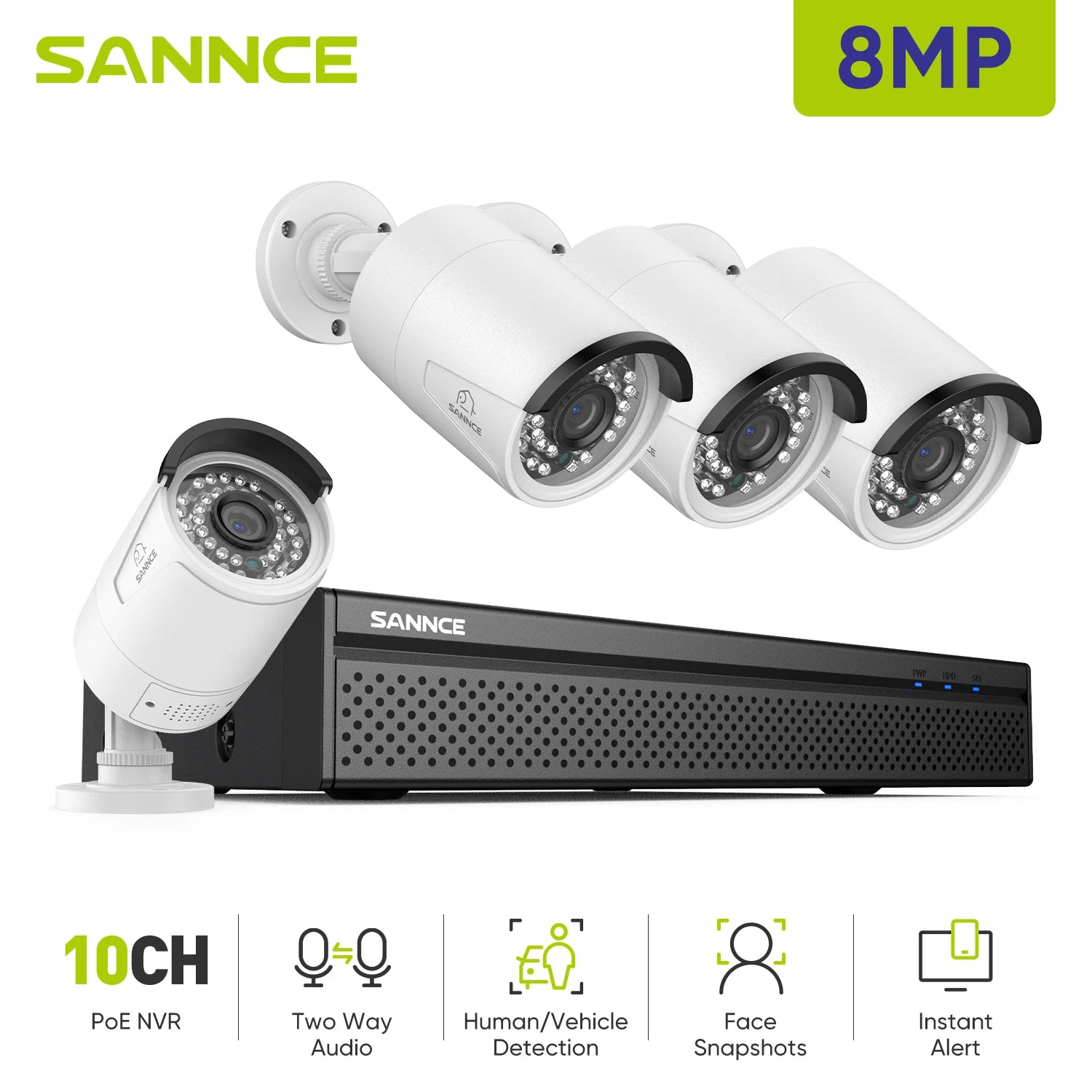 SANNCE - Système Vidéosurveillance POE 8MP 8CH, Caméras 4K - Digital Store camera de surveillance