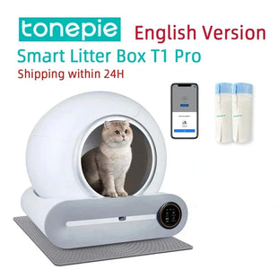 Tonepie Bac à Litière Intelligent Automatique 65L pour Chat - Auto-Nettoyant et Entièrement Fermé